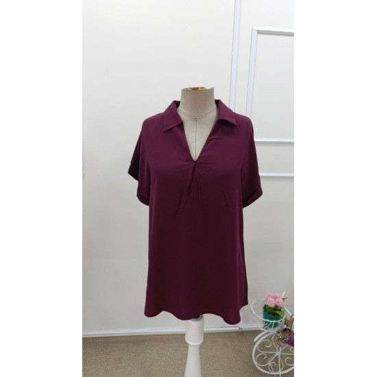 Kadın Kısa Kollu Yakalı Dokuma Viskon Bluz , 32411