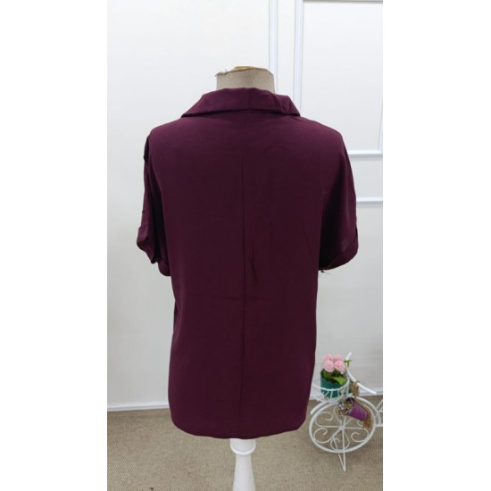 Kadın Kısa Kollu Yakalı Dokuma Viskon Bluz , 32411