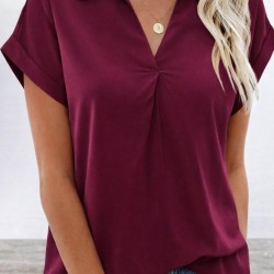 Kadın Kısa Kollu Yakalı Dokuma Viskon Bluz , 32411