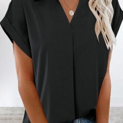 Kadın Kısa Kollu Yakalı Dokuma Viskon Bluz , 32409