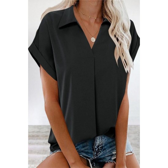 Kadın Kısa Kollu Yakalı Dokuma Viskon Bluz , 32409