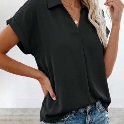 Kadın Kısa Kollu Yakalı Dokuma Viskon Bluz , 32409 Kadın Kısa Kollu Yakalı Dokuma Viskon Bluz , 32409