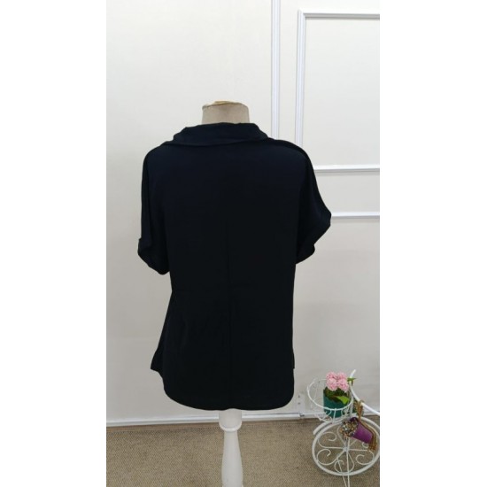 Kadın Kısa Kollu Yakalı Dokuma Viskon Bluz , 32409