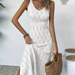 Kadın Askılı V Yakalı Uzun Triko Elbise , 32408