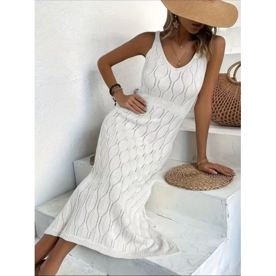 Kadın Askılı V Yakalı Uzun Triko Elbise , 32408