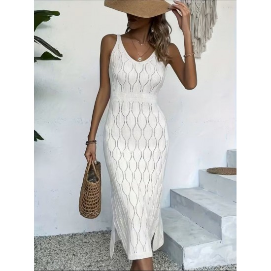 Kadın Askılı V Yakalı Uzun Triko Elbise , 32408