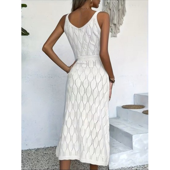 Kadın Askılı V Yakalı Uzun Triko Elbise , 32408