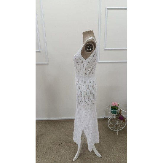 Kadın Askılı V Yakalı Uzun Triko Elbise , 32408