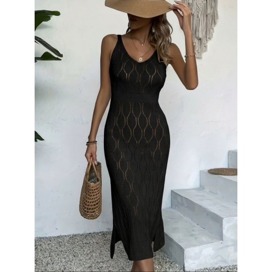 Kadın Askılı V Yakalı Uzun Triko Elbise , 32406 Kadın Askılı V Yakalı Uzun Triko Elbise , 32406