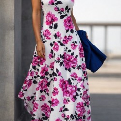 Kadın Omuzlardan Açık Ip Askılı Desenli Uzun Süprem Elbise , 32416