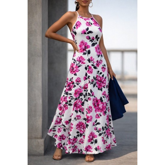 Kadın Omuzlardan Açık Ip Askılı Desenli Uzun Süprem Elbise , 32416