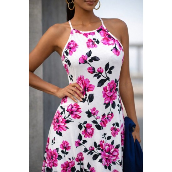 Kadın Omuzlardan Açık Ip Askılı Desenli Uzun Süprem Elbise , 32416