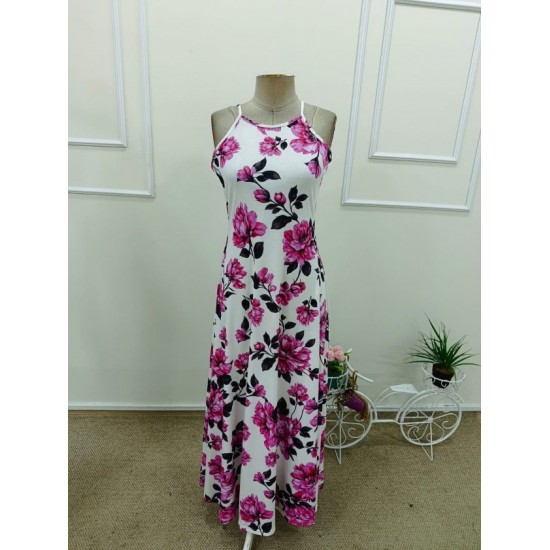 Kadın Omuzlardan Açık Ip Askılı Desenli Uzun Süprem Elbise , 32416