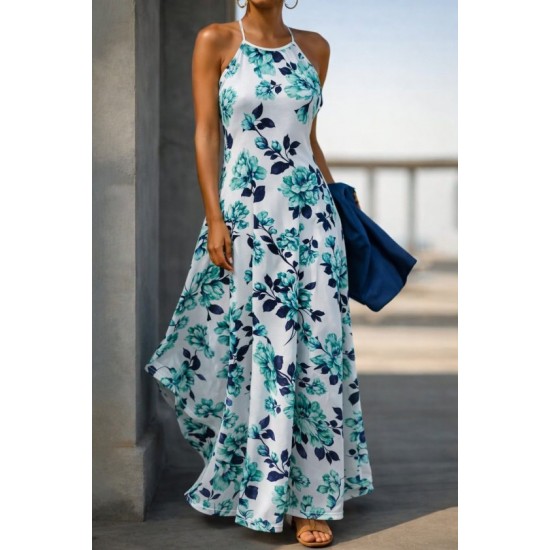 Kadın Omuzlardan Açık Ip Askılı Desenli Uzun Süprem Elbise , 32414