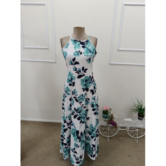 Kadın Omuzlardan Açık Ip Askılı Desenli Uzun Süprem Elbise , 32414