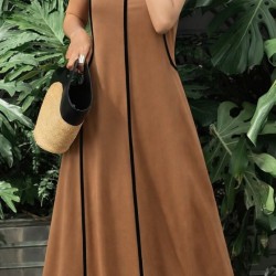 Kadın Omuzlardan Açık Yaka Ince şerit Detaylı Uzun Viskon Elbise , 32428