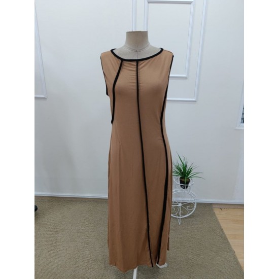 Kadın Omuzlardan Açık Yaka Ince şerit Detaylı Uzun Viskon Elbise , 32428