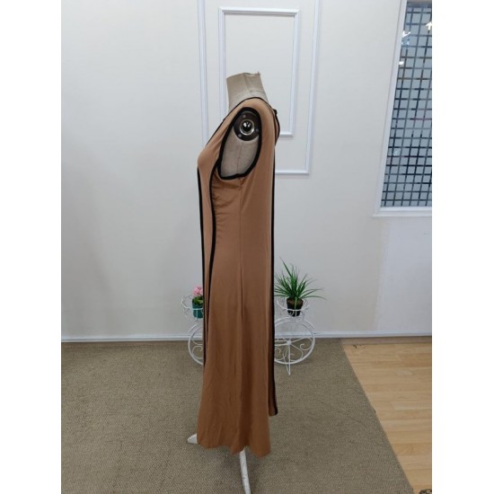 Kadın Omuzlardan Açık Yaka Ince şerit Detaylı Uzun Viskon Elbise , 32428