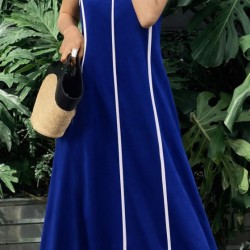 Kadın Omuzlardan Açık Yaka Ince şerit Detaylı Uzun Viskon Elbise , 32427