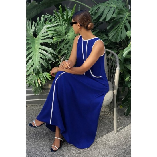 Kadın Omuzlardan Açık Yaka Ince şerit Detaylı Uzun Viskon Elbise , 32427