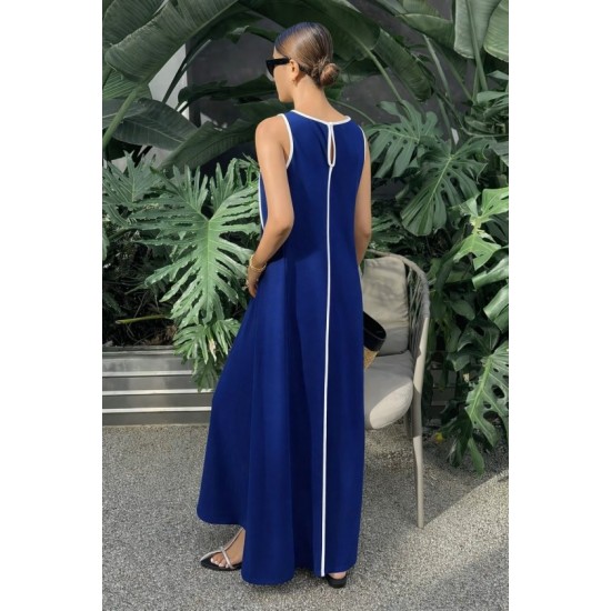 Kadın Omuzlardan Açık Yaka Ince şerit Detaylı Uzun Viskon Elbise , 32427