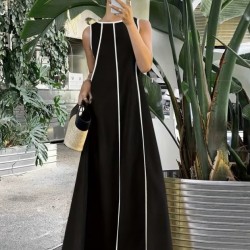 Kadın Omuzlardan Açık Yaka Ince şerit Detaylı Uzun Viskon Elbise , 32425