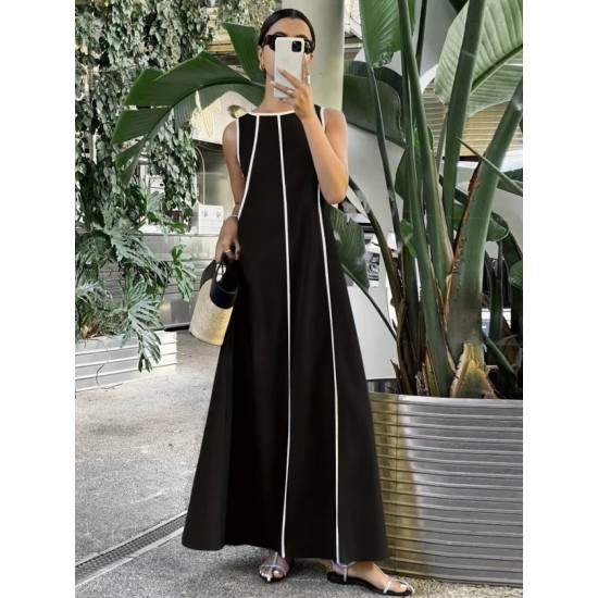 Kadın Omuzlardan Açık Yaka Ince şerit Detaylı Uzun Viskon Elbise , 32425