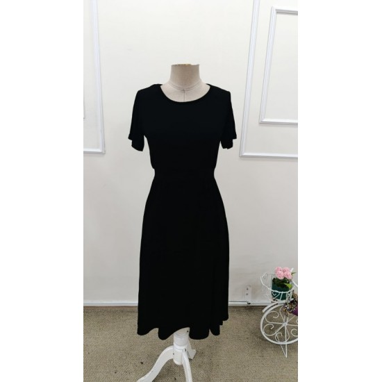 Kadın Kısa Kollu Yuvarlak Yaka Arkadan Düğmeli Viskon Midi Elbise, 32422 Kadın Kısa Kollu Yuvarlak Yaka Arkadan Düğmeli Viskon Midi Elbise, 32422