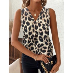 Kadın Askılı V Yakalı Leopar Desenli Süprem Bluz , 32429