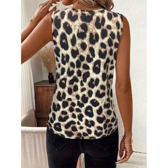 Kadın Askılı V Yakalı Leopar Desenli Süprem Bluz , 32429