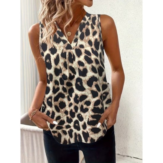 Kadın Askılı V Yakalı Leopar Desenli Süprem Bluz , 32429