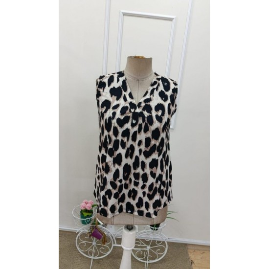 Kadın Askılı V Yakalı Leopar Desenli Süprem Bluz , 32429