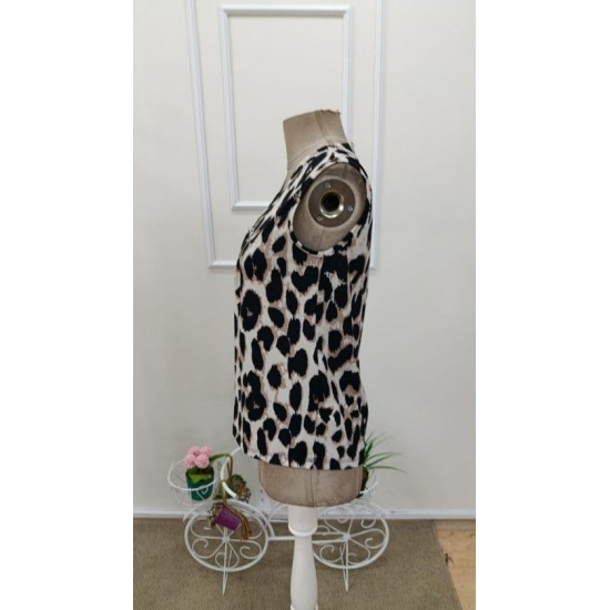 Kadın Askılı V Yakalı Leopar Desenli Süprem Bluz , 32429
