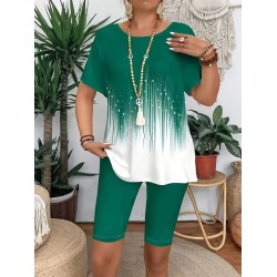 Kadın Kısa Kollu Bisiklet Yaka Desenli Dalgıç Bluz Ve Tayt Ikili Takım , 32435 Kadın Kısa Kollu Bisiklet Yaka Desenli Dalgıç Bluz Ve Tayt Ikili Takım , 32435