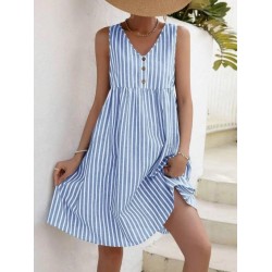 Kadın Kolsuz V Askılı Düğme Detaylı Süprem Kısa Elbise, 32431