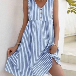 Kadın Kolsuz V Askılı Düğme Detaylı Süprem Kısa Elbise, 32431