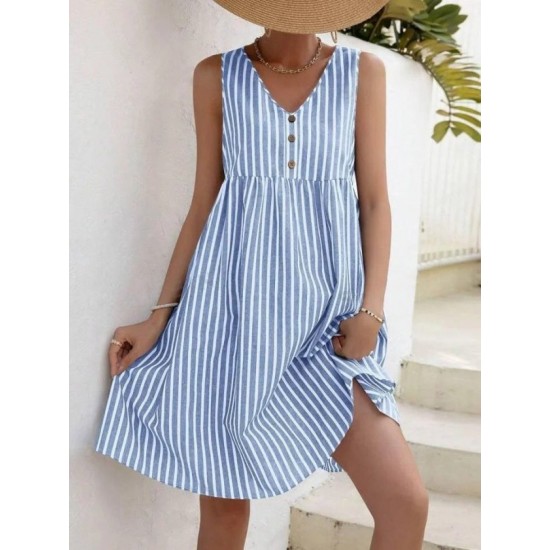 Kadın Kolsuz V Askılı Düğme Detaylı Süprem Kısa Elbise, 32431