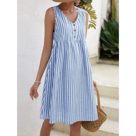 Kadın Kolsuz V Askılı Düğme Detaylı Süprem Kısa Elbise, 32431