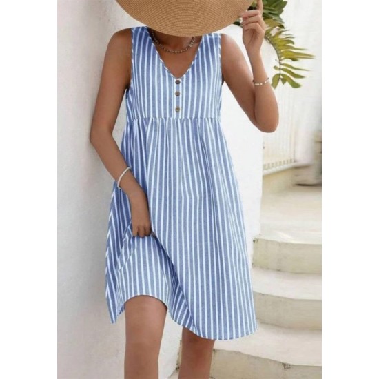 Kadın Kolsuz V Askılı Düğme Detaylı Süprem Kısa Elbise, 32431