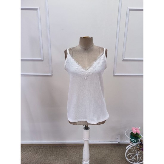 Kadın Ip Askılı V Dantel Yakalı Bürümcük Bluz , 32438