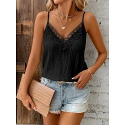 Kadın Ip Askılı V Dantel Yakalı Bürümcük Bluz , 32436