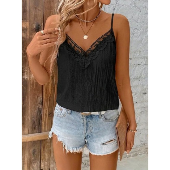 Kadın Ip Askılı V Dantel Yakalı Bürümcük Bluz , 32436