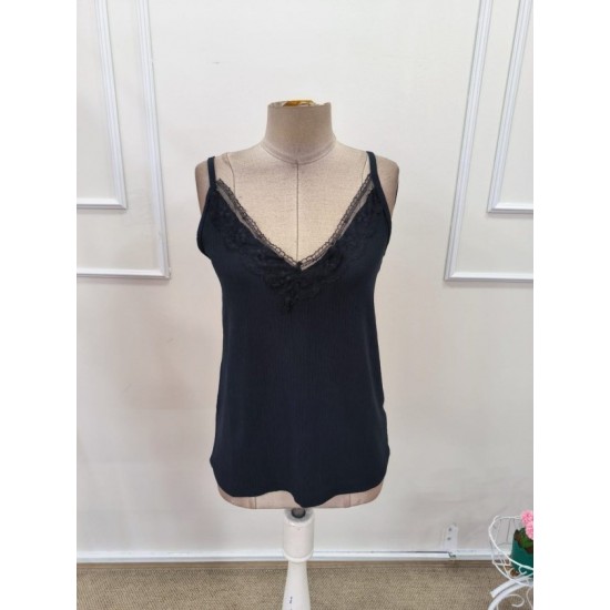 Kadın Ip Askılı V Dantel Yakalı Bürümcük Bluz , 32436