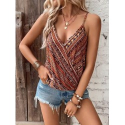 Kadın Ip Askılı V Yakalı Desenli Süprem Bluz, 32451