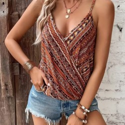 Kadın Ip Askılı V Yakalı Desenli Süprem Bluz, 32451