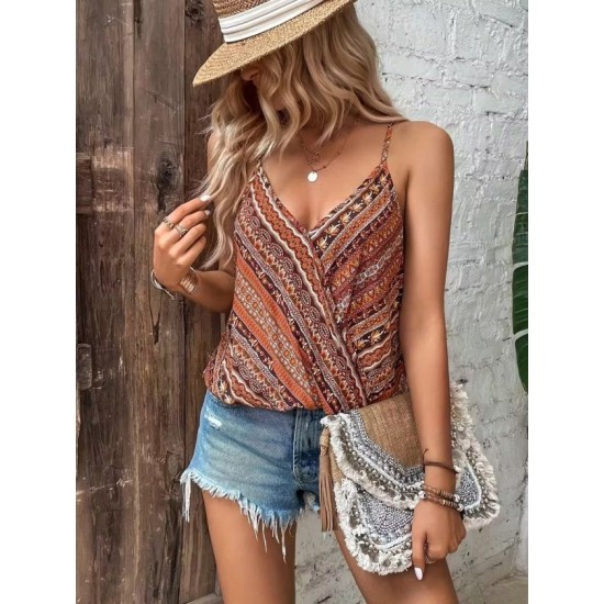 Kadın Ip Askılı V Yakalı Desenli Süprem Bluz, 32451