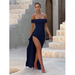 Kadın Madonna Yaka Pileli Derin Yırtmaçlı Uzun Ithal Krep Elbise , 32460 Kadın Madonna Yaka Pileli Derin Yırtmaçlı Uzun Ithal Krep Elbise , 32460