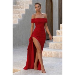 Kadın Madonna Yaka Pileli Derin Yırtmaçlı Uzun Ithal Krep Elbise , 32459 Kadın Madonna Yaka Pileli Derin Yırtmaçlı Uzun Ithal Krep Elbise , 32459