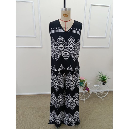 Kadın Askılı V Yakalı Desenli Bluz Ve Pantolon Süprem Ikili Takım , 32464