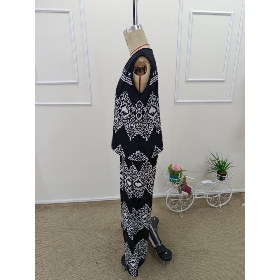 Kadın Askılı V Yakalı Desenli Bluz Ve Pantolon Süprem Ikili Takım , 32464